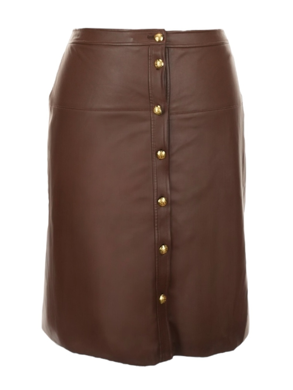 Talbots Brown Faux Leather Midi Skirt Gold Buttons Womens 18 NWT